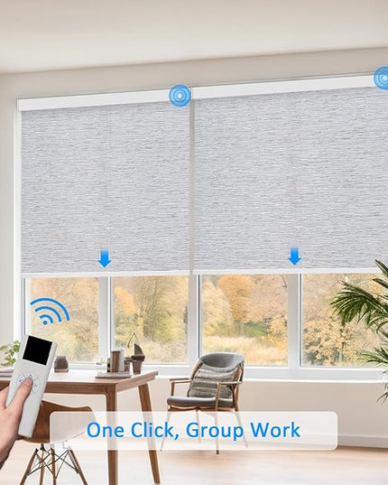 Motorized Blinds with Remote Cordless Automatic Motorized Shades Custom Blinds for Windows Smart Curtains Compatible with Alexa Google Home(Light Filtering Jacquard Grey,W60 x H72in)