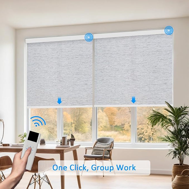 Motorized Blinds with Remote Cordless Automatic Motorized Shades Custom Blinds for Windows Smart Curtains Compatible with Alexa Google Home(Light Filtering Jacquard Grey,W60 x H72in)