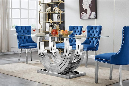 70" Large Glass Dining Table,Modern Rectangular Dining Room Table with 0.39" Tempered Glass Top & Silver Finish Stainless Steel Legs, Modern Clear Kitchen Table for Home Office