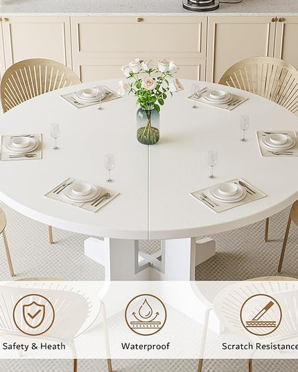 iPormis 59" Round Extendable Dining Table for 4-6, Modern Kitchen Table with Heavy Duty Pedestal Base & Wooden Top, Oval Dining Room Table for Dining Living Room, Easy Assembly, White
