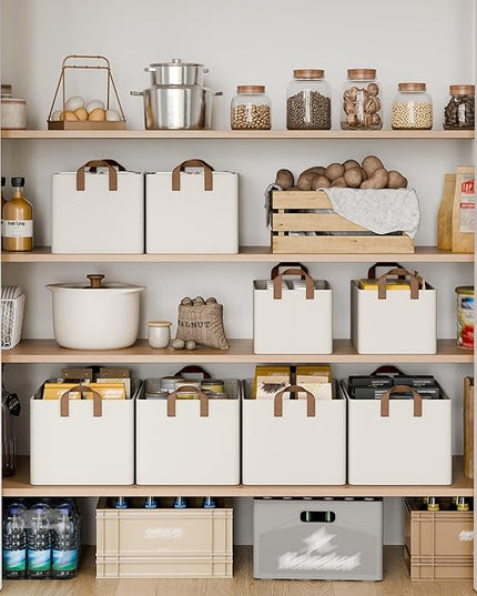 StorageWorks 45L Extra Large Fabric Storage Bins with PU Handles, Storage Baskets for Organizing, Large Laundry Basket, 2-Pack, Beige, 19" L X 13.25" W X 11" H