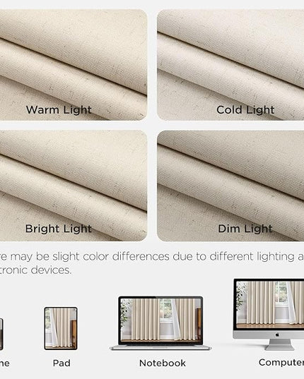 Joydeco Pinch Pleated Linen Curtains for Living Room, 100% Blackout Curtains 84 inches Long 2 Panel Thermal Insulated Pinch Pleat Drapes(Ecru,40'' Wx84'' L)