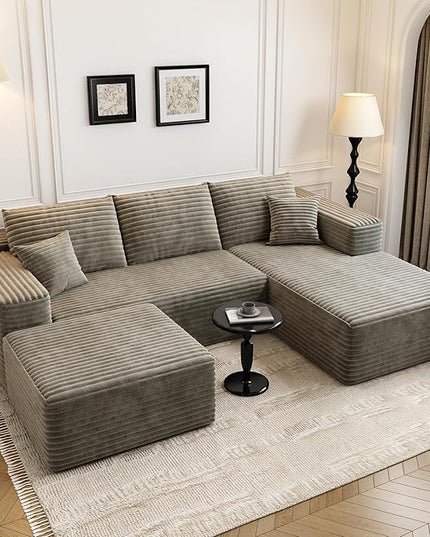 107.5"Cloud Modular Sectional Couch with 1 Ottoman,Modern Minimalist Upholstered Couches, Comfort U Shaped Sofa for Living Room,Deep Seat Corner Couch，No Assembly Required (Camel,Right Facing Chaise)