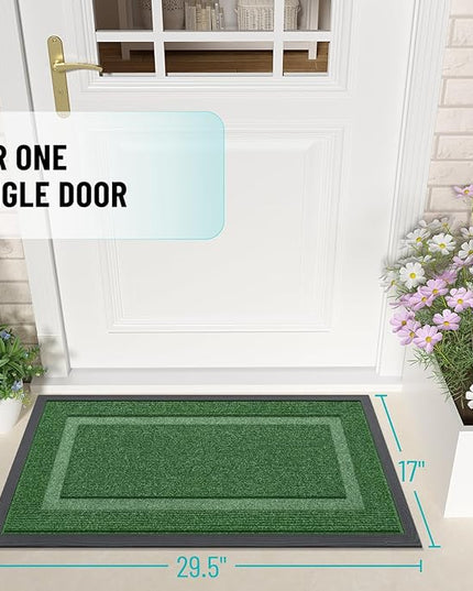 OLANLY Front Door Mat Indoor Outdoor Entrance, Waterproof All-Season, All-Weather Doormat, Sturdy Natural Rubber, Fade Resistant, Low Profile, Easy Clean Patio Porch Entryway Mat, 29.5x17, Green