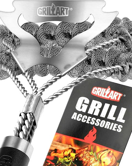 GRILLART Grill Brush for Outdoor Grill Bristle Free - Safe BBQ Grill Cleaner Brush - 18" BBQ Brush for Grill Cleaning Kit -Stainless Grill Cleaning Brush BBQ Grill Accessories Tools- Gifts for Men Dad