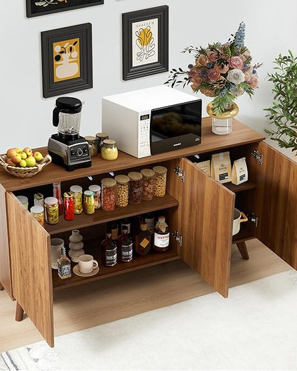Fluted Sideboard Buffet Cabinet with Storage, Modern Storage Cabinet with 3 Doors, Wood Credenza Buffet Sideboards, Console Table for Kitchen Dining Living Room Entryway (Walnut)