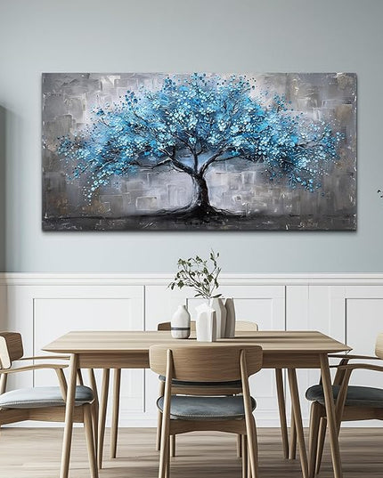 FUHAIHUA Canvas Wall Art For Living Room Wall Decor For Bedroom Office Decortions Black And White Wall Paintings Blue Trees Pictures Framed Mural Aesthetic Home Decor Posters Artwork 20x40 In