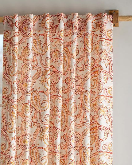 Maison d'Hermine Curtains for Living Room 100% Cotton 96 inch Length One Panel Window Curtains for Bedroom with Loop & Rod Pockets - Palatial Paisley, 50" W x 96" L