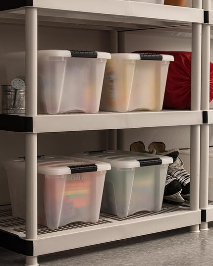 IRIS USA 19 Qt Stackable Plastic Storage Bins with Lids, 6 Pack - BPA-Free, Made in USA - Discreet Organizing Solution, Latches, Durable Nestable Containers, Secure Pull Handle - Pearl