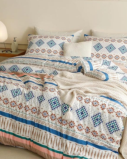 Luxlovery Aztec Comforter Set Full Beige Purple Geometric Bedding Set Folkloric Brown Farmhouse Tribal Ethnic Blanket Quilts Western Navajo 3pcs Comforter Set Full Size