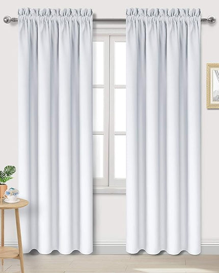 DWCN Blackout Curtains for Bedroom – Thermal Insulated Energy Saving Drapes for Living Room, Greyish White, W 38 x L 84 Inch, Set of 2 Rod Pocket Curtain Panels