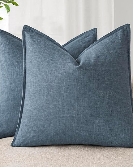 Foindtower Set of 2, Decorative Linen Soild Throw Pillow Covers Soft Accent Euro Cushion Case Boho Farmhouse Neutral Pillowcase for Couch Sofa Bedroom Living Room Home Decor 18 x 18 Inch Misty Blue