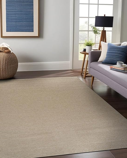 Beverly Rug Non-Slip Modern Rug 3x5 Solid Traditional Rubber Backing Machine Washable Soft Thin Indoor Area Rugs for Living Room Stain Resistant Non Shedding Casual Carpet (3 x 5 Beige)