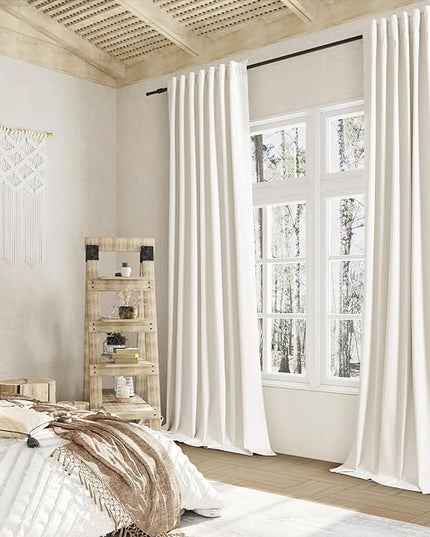 Guken Ivory Linen Blackout Curtains 84 Inch Length 2 Panels Set for Living Room Bedroom Back Tab Thermal Insulated 100% Black Out Linen Drapes Room Darkening Window Curtains 84 Inches Long
