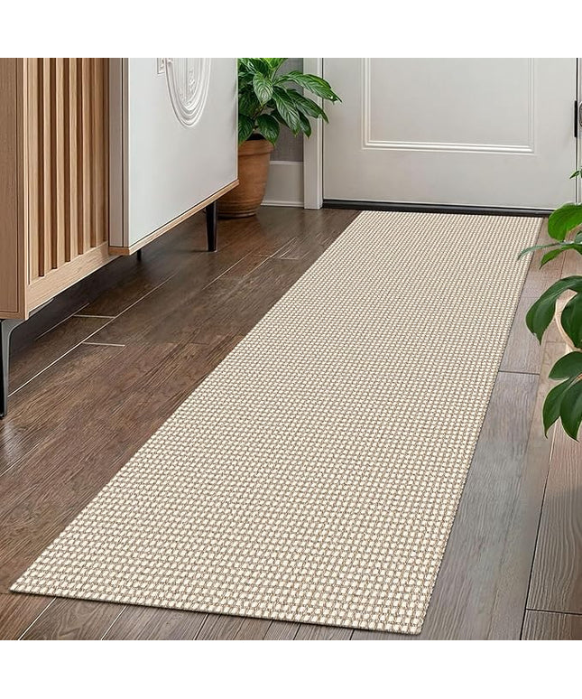 KOZYFLY Runners for Hallways 2x5 ft Washable Kitchen Runner Non Slip Rubber Backed Hall Runners Cotton Entryway Runner Rugs Floor Carpet for Indoor Backdoor Bedroom Kitchen, Ivory/Khaki