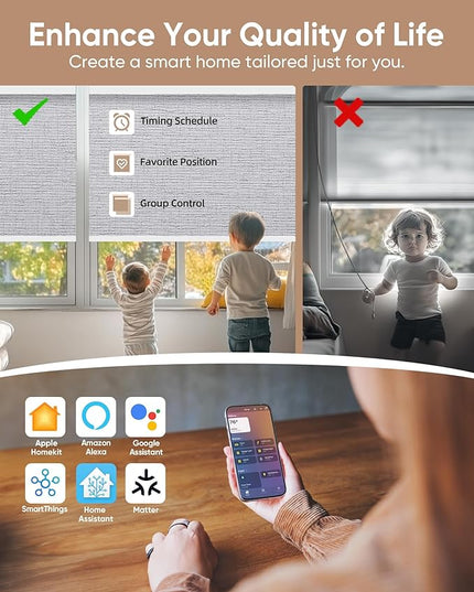 Kincmo Motorized Blinds with Remote,100% Blackout Motorized Roller Shades Work with Apple Homekit,Alexa,Google, Custom Electric Blinds with App,Voice Control (Classic Smoke)