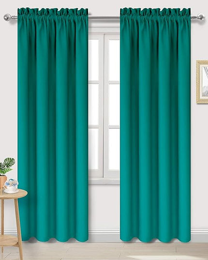 DWCN Blackout Curtains Room Darkening Thermal Insulated Bedroom Curtains Window Curtain Panels, 42 x 84 inches Long, Set of 2 Teal Rod Pocket Drapes
