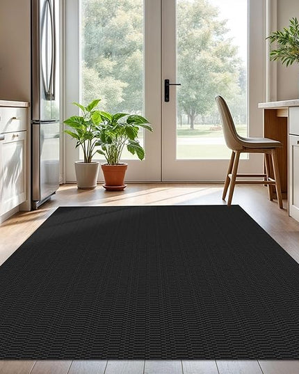 KOZYFLY Washable Area Rug for Living Room 5x7 Ft Bedroom Rug with Runner Backing Braided Cotton Dining Room Rug, Floor Carpet for Living Room Dining Room Bedroom, Black/Grey