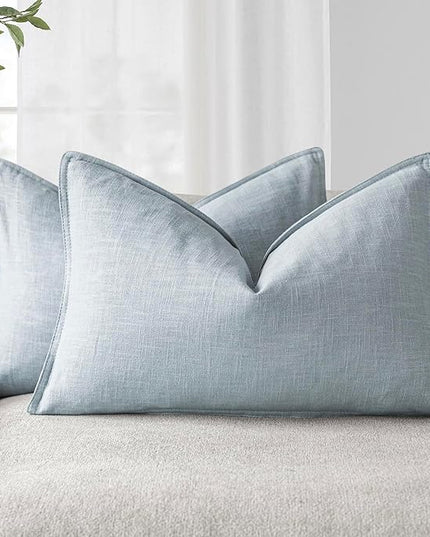 Foindtower Pack of 2, Decorative Linen Soild Throw Pillow Covers Soft Accent Lumbar Cushion Case Boho Farmhouse Pillowcase for Chair Couch Sofa Bedroom Living Room Home Decor 12 x 20 Inch Sky Blue