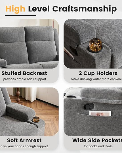 Manual Living Room Reclining Sofa Set, Comfy Chenille Loveseat Recliner Sofa & Deep Seat Reclining Couch, RV Wall Hugger Recliner Sofa Set for Living Room Furniture Sets(Gray)