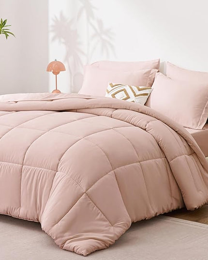 Love's cabin Twin Comforter Set Blush Pink, 5 Pieces Twin Bed in a Bag, All Season Bedding Sets with 1 Comforter, 1 Flat Sheet, 1 Fitted Sheet, 1 Pillowcase and 1 Pillow Sham
