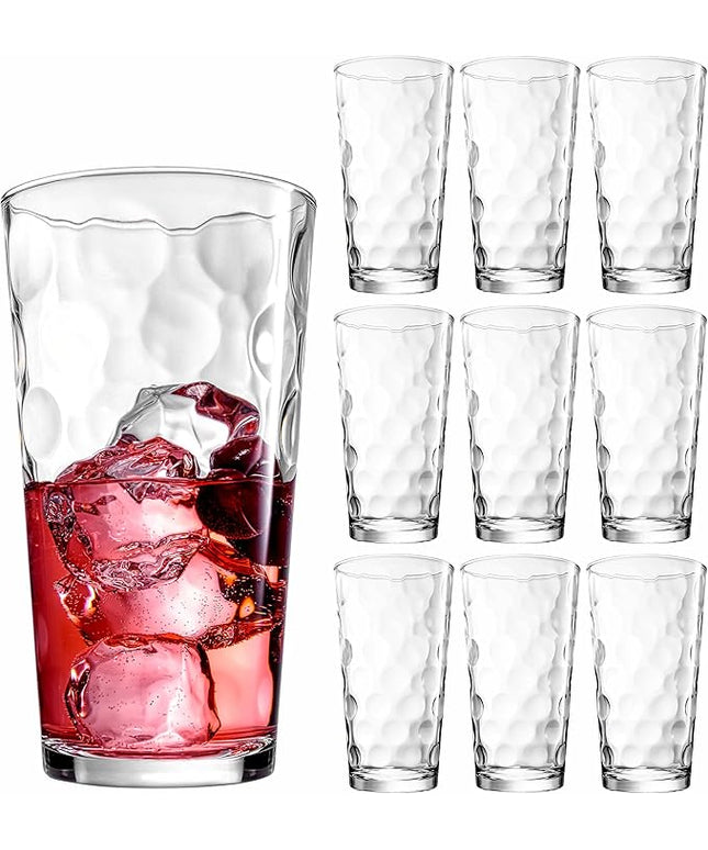 Highball Drinking Glasses Set of 10 Glass Cups by Home Essentials, 17 Oz. Glassware, for Water, Juice, Cocktails, Iced Tea