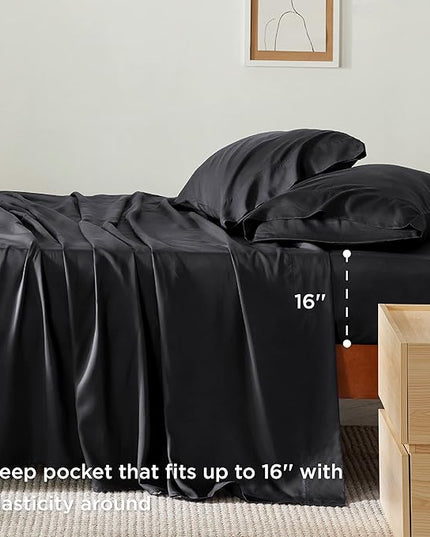 Bedsure Full Size Bed Sheets, Cooling Sheets, Rayon Derived from Bamboo, Breathable & Soft, Deep Pocket Up to 16 Inches, Hotel Luxury Silky Bedding for Hot Sleepers, Black