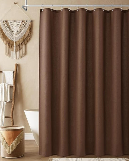 Naturoom Caramel Brown Linen Shower Curtain, Country Boho Farmhouse Bath Decor Shower Curtains Neutral Cloth Weighted Textured Fabric Bath Curtain Liner with Hooks, 72x80