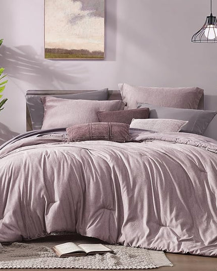 Monbix Queen Comforter Set - 7 Pieces Cationic Dyeing Lilac Bed in a Bag Queen Bedding Sets with Comforter, Sheets, Pillowcases & Shams, Reversible Bedding Comforters Sets