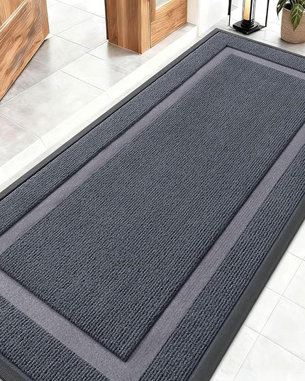 OLANLY Front Door Mat Indoor Outdoor Entrance, Waterproof All-Season, All-Weather Doormat, Sturdy Natural Rubber, Fade Resistant, Low Profile, Easy Clean Patio Porch Entryway Mat, 59x23, Light Grey