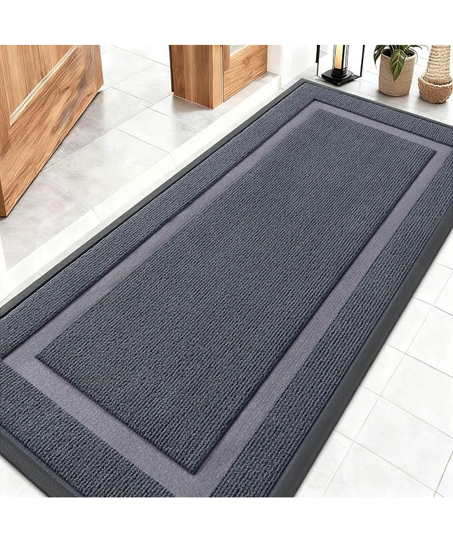 OLANLY Front Door Mat Indoor Outdoor Entrance, Waterproof All-Season, All-Weather Doormat, Sturdy Natural Rubber, Fade Resistant, Low Profile, Easy Clean Patio Porch Entryway Mat, 59x23, Light Grey