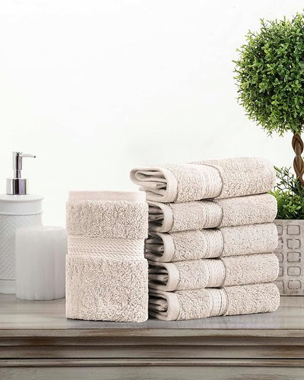 Superior Egyptian Cotton Pile Face Towel/Washcloth Set of 6, Ultra Soft Luxury Towels, Thick Plush Essentials, Absorbent Heavyweight, Guest Bath, Hotel, Spa, Home Bathroom, Shower Basics, Stone