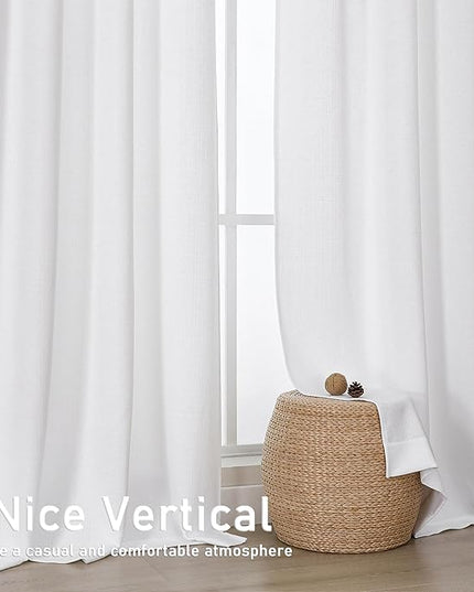 Chyhomenyc White Curtains 54 Inch Length 2 Panels for Living Room, Light Filtering Faux Linen Textured Solid Window Curtains, Thick Modern Soft Grommet Drapes for Bedroom, 40Wx54L, 2PCS