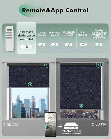 Yoolax Motorized Blinds with Remote, Blackout Remote Shades for Windows, Automatic Roller Shades Cordless Electric Blinds for Bedroom Living Room Office, Custom Size (Fabric Blue)