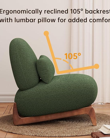 Morden Fort Modern Accent Chairs Set of 2, Sturdy Tilted Wood Legs with Thick Cushion Comfy Lumbar Pillow Armless Reading Chairs for Living Room Lounge Bedroom - Forest Green