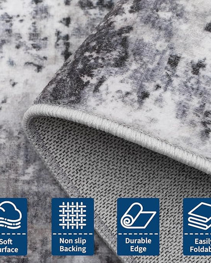 Modern Abstract 2x7 Runner Rug Washable Non Slip Stain Resistant Rug for Hallway Kitchen Bedroom Non Shedding Low Pile Indoor Floor Cover,Grey