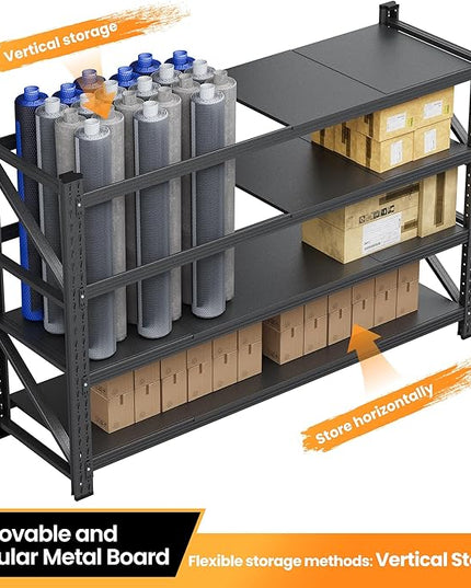 79”W Garage Shelving Heavy Duty, 7000LBS Metal Storage Shelves, 24” Deep Storage rack shelf, Steel Tall Industrial Shelving , 4 Tier Adjustable Standing Shelf for Warehouse / Shop 79"W x 24"D x 79"H