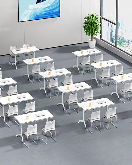 6Pack Folding Conference Table with Wheels & Flip Top - Business Mobile Meeting Table for Office, Training Seminar, Home Use -Space Saving Design, Easy Folding Classroom Table﻿