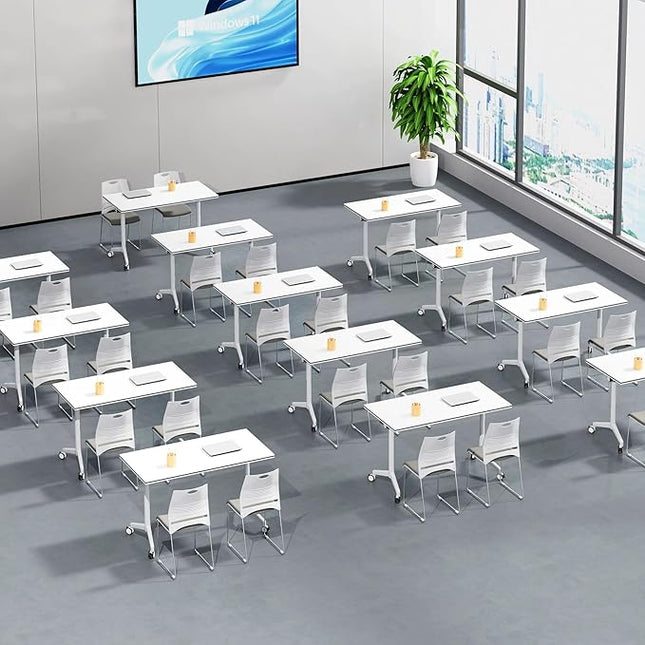 6Pack Folding Conference Table with Wheels & Flip Top - Business Mobile Meeting Table for Office, Training Seminar, Home Use -Space Saving Design, Easy Folding Classroom Table﻿