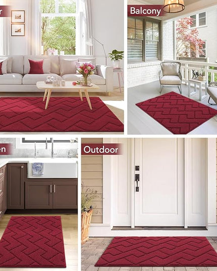 hicorfe Front Door Mat Outside Entrance,24"x35" Absorbent Muddy Dirt Resist Welcome Door Mats Outdoor Indoor,Stain and Fade Resistant,Non Slip Backing Entry Mat Doormat for Entryway (Red)