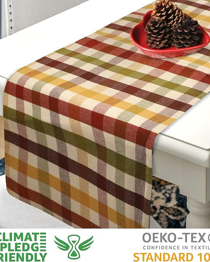 Urban Villa Fall Table Runner Harvest Checks 14''x72” 100% Cotton Over Sized Runner Heavier Quality Ideal Thanks Giving Dining Wedding Dinner Parties Everyday Use