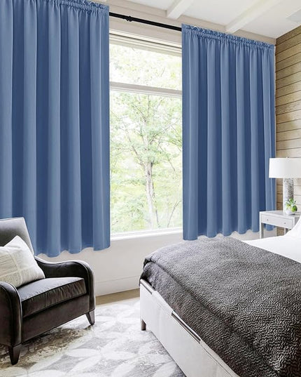 DWCN Blackout Curtains for Living Room Thermal Insulated, Energy Saving & Noise Reducing Bedroom Curtains, Dusty Blue, W 70x L 63 Inch, Set of 2 Rod Pocket Curtain Panels