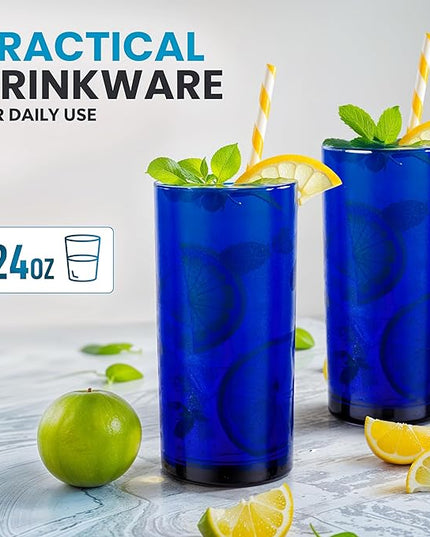 Zulay Kitchen Acrylic Plastic Glasses Drinkware - 6 Piece Unbreakable Plastic Tumblers - BPA-Free, Reusable Plastic Drinking Glasses for Home & Outdoors - Lead-Free & Dishwasher Safe - Dark Blue 24 oz