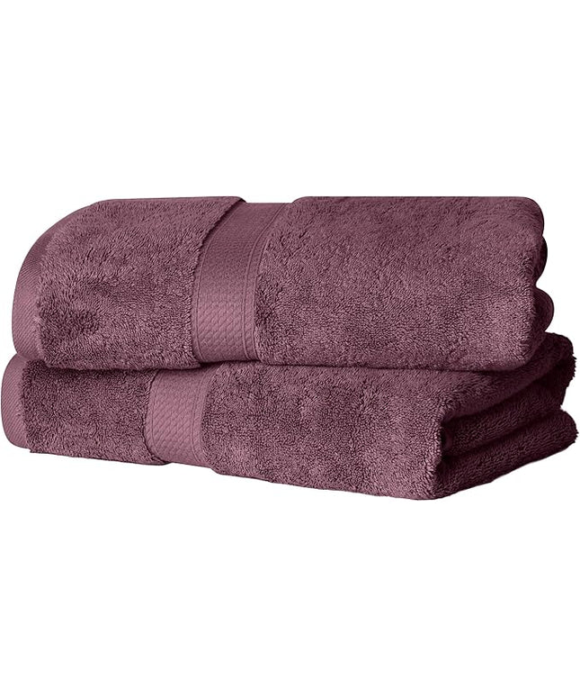 Superior Egyptian Cotton Pile Bath Towel Set of 2, Ultra Soft Luxury Towels, Thick Plush Essentials, Absorbent Heavyweight, Guest Bath, Hotel, Spa, Home Bathroom, Shower Basics, Plum