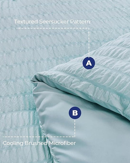 HYMOKEGE Lake Blue Twin XL Comforter Set Seersucker 5 Pieces, All Season Luxury Bed in a Bag for Bedroom, Bedding Set with Comforters, Sheets, Pillowcase & Sham