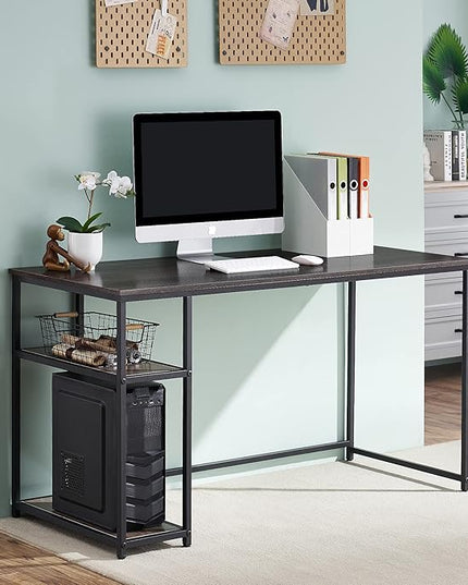 ivinta Computer Desk, Home Office Desk with Storage Shelves and Metal Frame for Living Room, Bedroom, Office, Whale (Brown, 55")