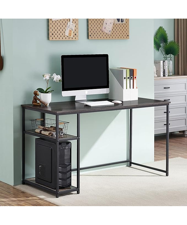 ivinta Computer Desk, Home Office Desk with Storage Shelves and Metal Frame for Living Room, Bedroom, Office, Whale (Brown, 55")