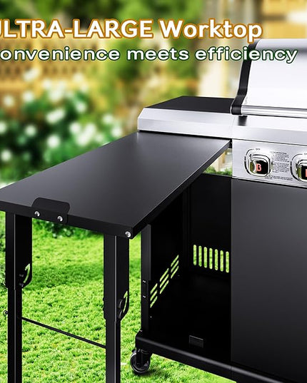 Brand-Man Propane Gas Grill Island Outdoor Kitchen & Storage Cabinets, 52000 BTUs Stainless Steel Burner Patio Cooking BBQ Grill with Side Burner - Natural Gas Convertible, Black (5 Burner)