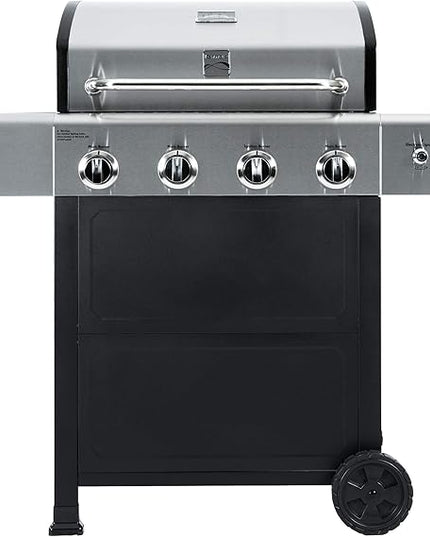 Kenmore 4-Burner Gas Grill with Side Burner, Outdoor BBQ Grill, Propane Gas Grill, Cast Iron Cooking Grates, Electronic Ignition, Warming Rack, Open Cart Design, 53000 BTUs, Stainless Steel and Black