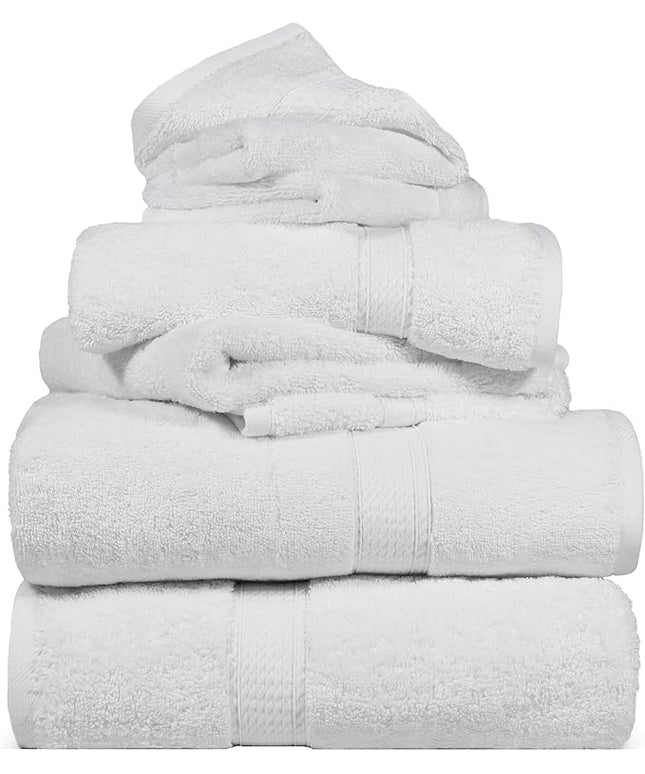 Superior Egyptian Cotton Pile 6 Piece Towel Set, Includes 2 Bath, 2 Hand, 2 Face Towels/Washcloths, Ultra Soft Luxury Towels, Thick Plush Essentials, Guest Bath, Spa, Hotel Bathroom, White